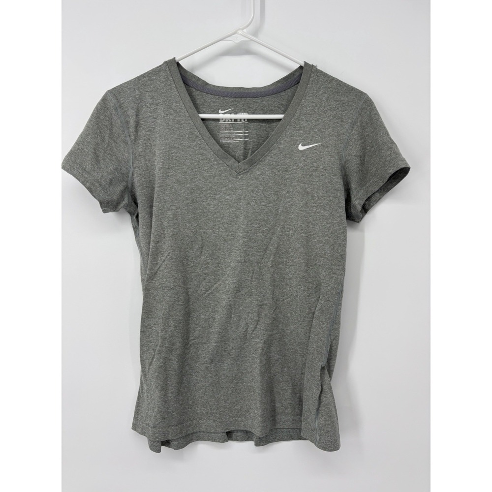 NIKE Dri-Fit V-Neck T-Shirt Gray Womens Size Small Athletic Regular Fit